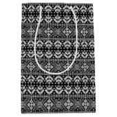 Sac Cadeau Moyen Black and White Christmas Fair Isle Motif (Devant)