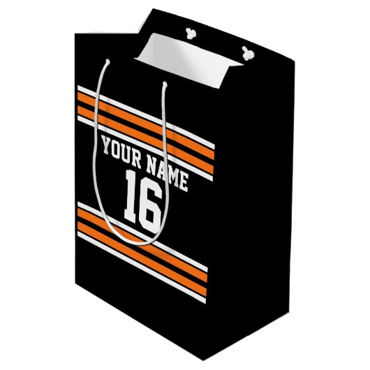 Sac Cadeau Moyen Black avec Orange White Stripes Team Jersey (Dos Angle)