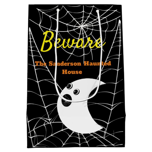 Sac Cadeau Moyen Black avec White Spider Webs et mignon Fantôme mod (Dos)