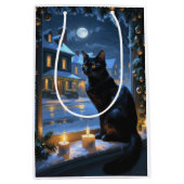 Sac Cadeau Moyen Black Cat With Christmas Lights Holiday (Devant)