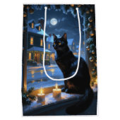 Sac Cadeau Moyen Black Cat With Christmas Lights Holiday (Dos)