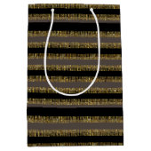 Sac Cadeau Moyen Black Glittery Gold Stripes  (Devant)