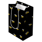 Sac Cadeau Moyen Black happy bumble abeilles mignonnes fun (Devant Angle)
