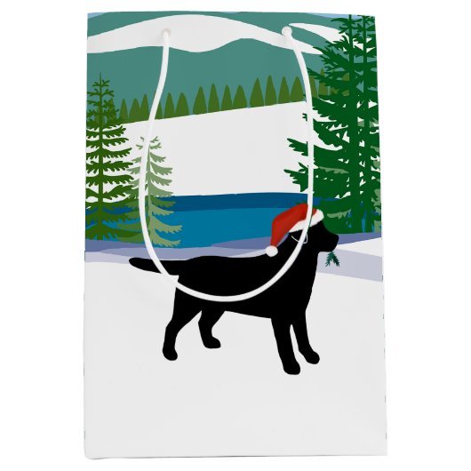 Sac Cadeau Moyen Black Labrador Christmas Winter View (Devant)