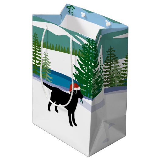 Sac Cadeau Moyen Black Labrador Christmas Winter View (Dos Angle)