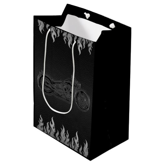 Sac Cadeau Moyen Black Leather Silver Chrome Motorcycle Party (Devant Angle)