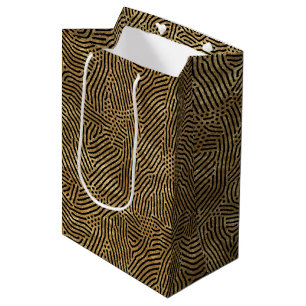 Sac Cadeau Moyen Black Lines Dots Gold Faux Foil Medium Cadeau
