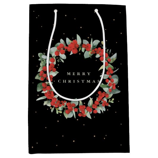 Sac Cadeau Moyen Black Red Berry+Eucalyptus Noël/Fête (Devant)