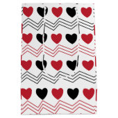 Sac Cadeau Moyen Black Red Hearts Chevron Stripe Motif (Dos)