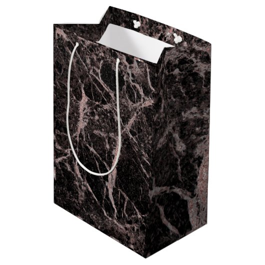 Sac Cadeau Moyen Black & Rose Gold Pink Parties scintillant Marble (Dos Angle)