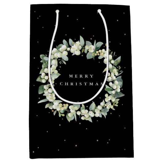 Sac Cadeau Moyen Black Snowberry+Eucalyptus Noël/Fête (Devant)