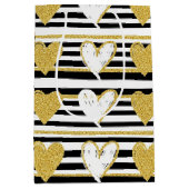 Sac Cadeau Moyen Black Stripe Gold Heart Glam Pattern (1) (Devant)