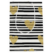 Sac Cadeau Moyen Black Stripe Gold Heart Glam Pattern (8) (Devant)