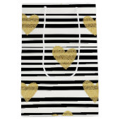 Sac Cadeau Moyen Black Stripe Gold Heart Glam Pattern (8) (Dos)