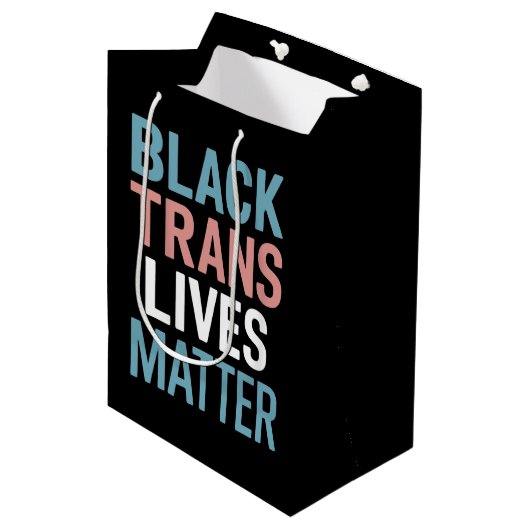 Sac Cadeau Moyen Black Trans LGBTQ Support Vit Matière Transgenre (Devant Angle)