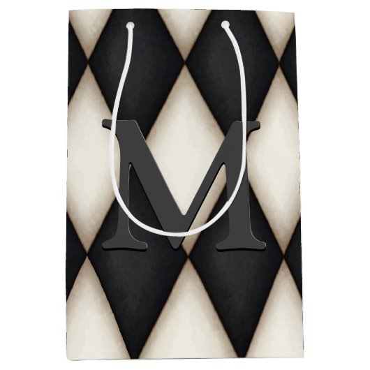 Sac Cadeau Moyen Black & White Harlequin Check Elegant 3-D monogram (Devant)