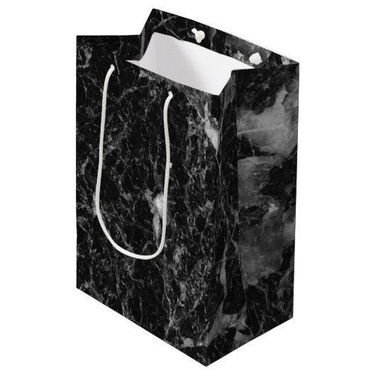 Sac Cadeau Moyen Black White & Silver Marble Modern Glam Party (Devant Angle)