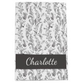 Sac Cadeau Moyen Black White Toile Floral Custom Name (Devant)