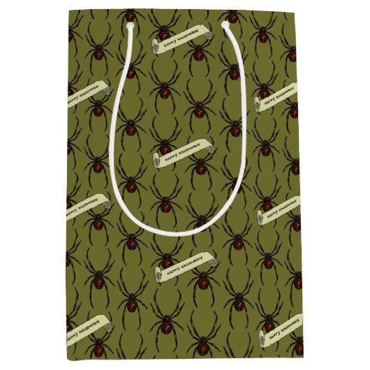 Sac Cadeau Moyen Black Widow Spider Halloween Pixel Art Pattern (Devant)