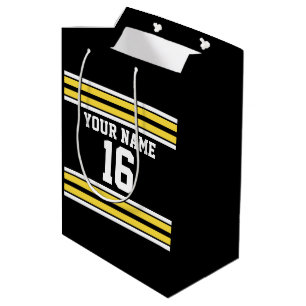 Sac Cadeau Moyen Black with Yellow White Stripes Team Jersey