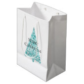 Sac Cadeau Moyen Blanc Aqua Bleu sapin de Noël (Devant Angle)
