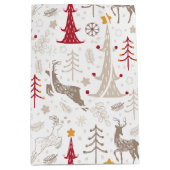Sac Cadeau Moyen Blanc d'hiver, sapin de Noël et cerfs (Devant)