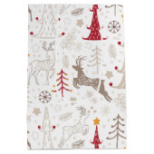 Sac Cadeau Moyen Blanc d'hiver, sapin de Noël et cerfs (Dos)