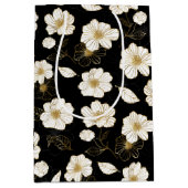 Sac Cadeau Moyen Blanc et or floral sur fond noir (Devant)