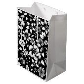 Sac Cadeau Moyen Blanc noir Feuilles floraux modernes soufflant (Dos Angle)