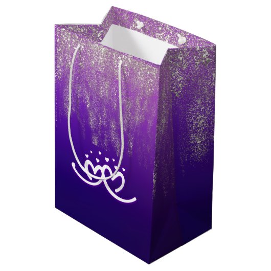 Sac Cadeau Moyen Blanc sur dégradé violet | (Dos Angle)