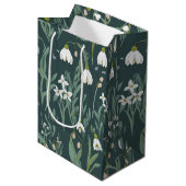 Sac Cadeau Moyen Blancs De Neige Fleurs Sur Vert (Devant Angle)