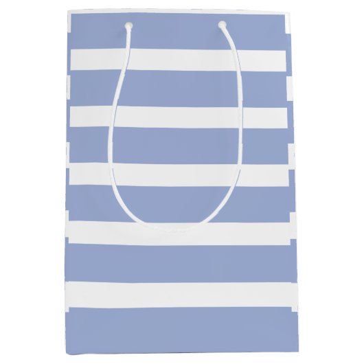 Sac Cadeau Moyen Bleu Blanc Été Rayure Côtière (Devant)