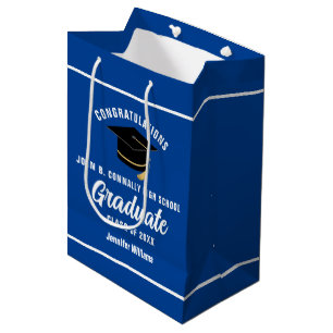Sac Cadeau Moyen Bleu Blanc Graduate Custom 2025 Graduation Party