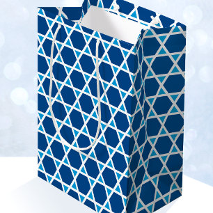 Sac Cadeau Moyen Bleu Blancs Motif Anniversaire