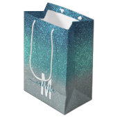 Sac Cadeau Moyen Bleu clair Turquoise Parties scintillant brillante (Devant Angle)