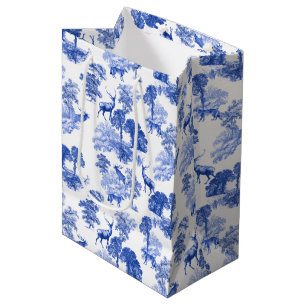 Sac Cadeau Moyen Bleu Classique Pays Français Toile Forêt de Cerfs