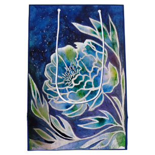 Sac Cadeau Moyen Bleu Dahlia artisanal Marine Turquoise Floral Aqua