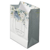 Sac Cadeau Moyen Bleu doux Vert Succulent Mariage botanique fleuri (Devant Angle)