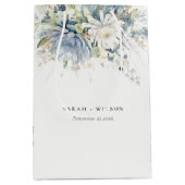 Sac Cadeau Moyen Bleu doux Vert Succulent Mariage botanique fleuri (Devant)