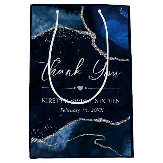 Sac Cadeau Moyen Bleu et Argent Faux Parties scintillant Agate Swee (Devant)