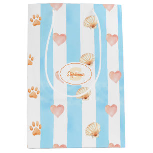 Sac Cadeau Moyen Bleu et blanc - Coeurs, Empreinte de patte, Coque