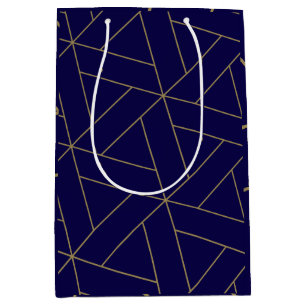 Sac Cadeau Moyen Bleu et or de la Marine profonde