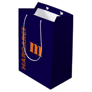 Sac Cadeau Moyen bleu et orange personnalisé avec un nom initial mo