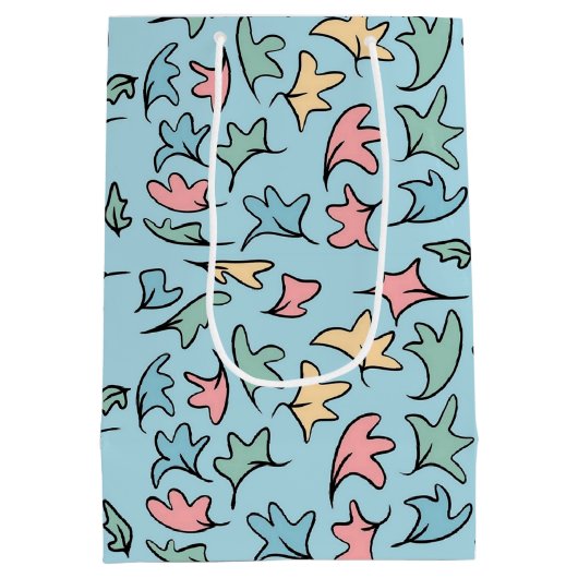 Sac Cadeau Moyen Bleu Feuille Pastel (Dos)