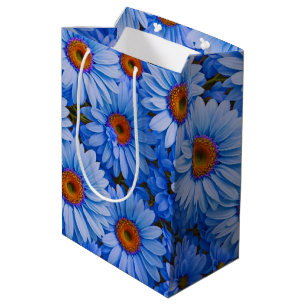 Sac Cadeau Moyen Bleu floral bleu tournesol bleu marguerites motif