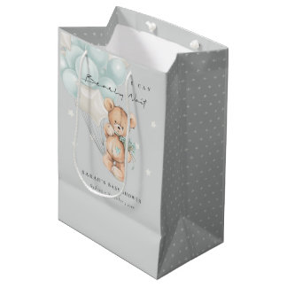 Sac Cadeau Moyen Bleu gris Baby shower à ballon à oreille d'attente
