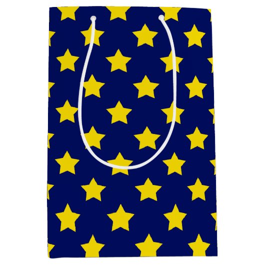 Sac Cadeau Moyen Bleu Jaune Etoiles Motif (Devant)