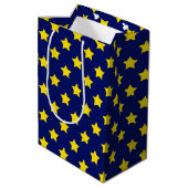 Sac Cadeau Moyen Bleu Jaune Etoiles Motif (Dos Angle)