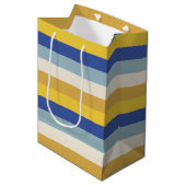 Sac Cadeau Moyen Bleu jaune moderne rayures crème Hanoukka (Devant Angle)