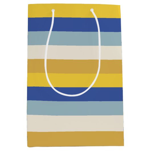 Sac Cadeau Moyen Bleu jaune moderne rayures crème Hanoukka (Devant)